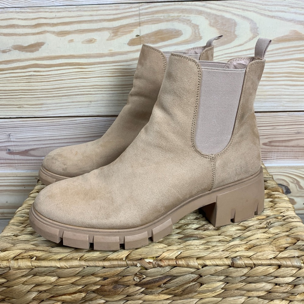 Chunky Lugged Chelsea Boots Womens 8.5 Pink Beige Platform Faux‎ Suede Unbranded